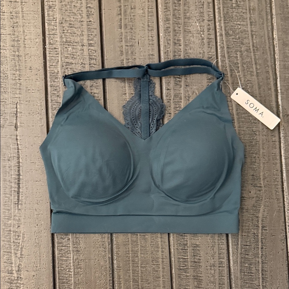 Soma Gray Green Racerback Bralette with Lace Trim